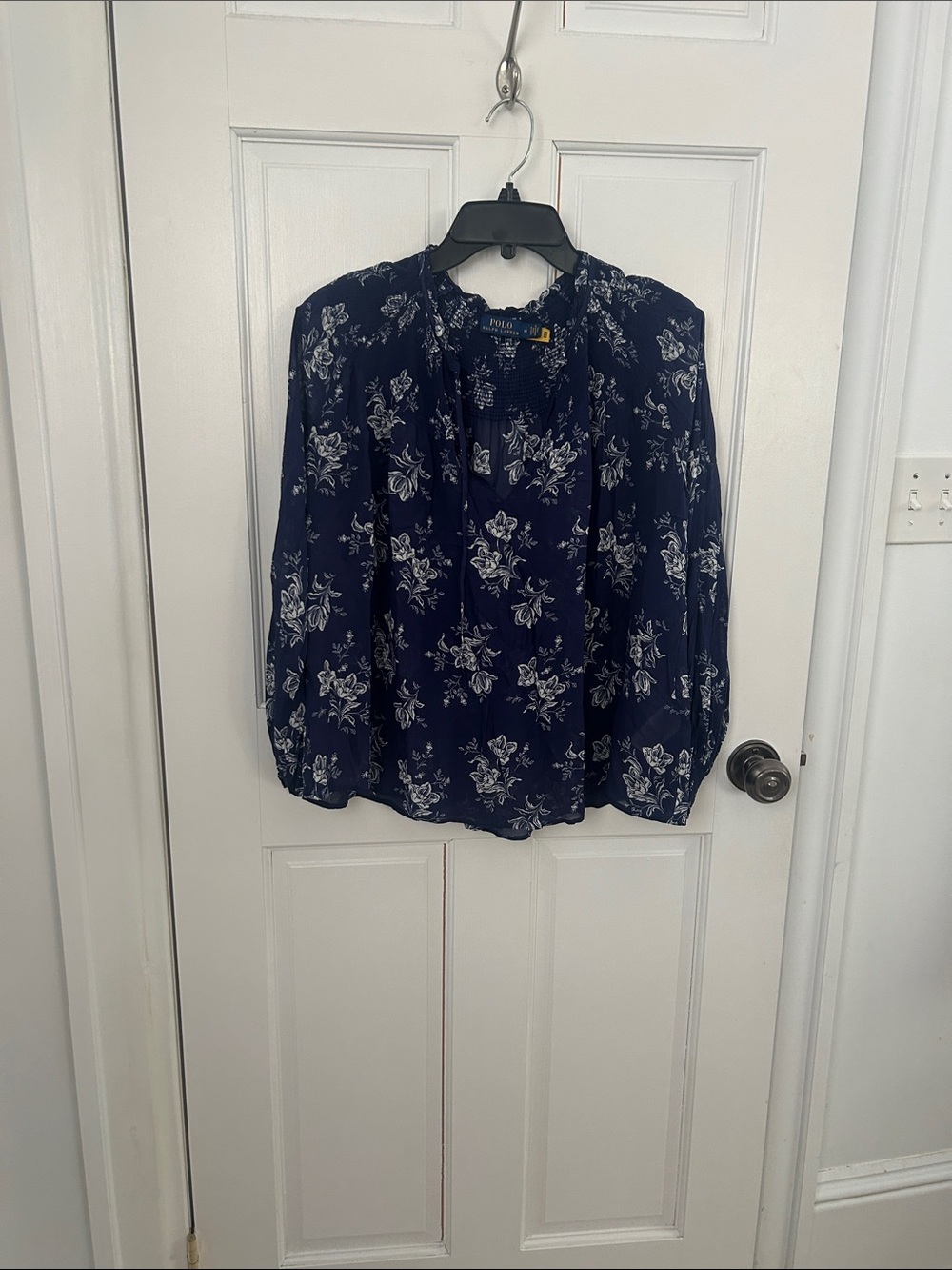 Polo by Ralph Lauren Navy and White Floral Peasant Blouse